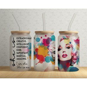 She Is - Positive affirmation - Libbey Can Tumbler Clear or Frosted Cup W/ Lid